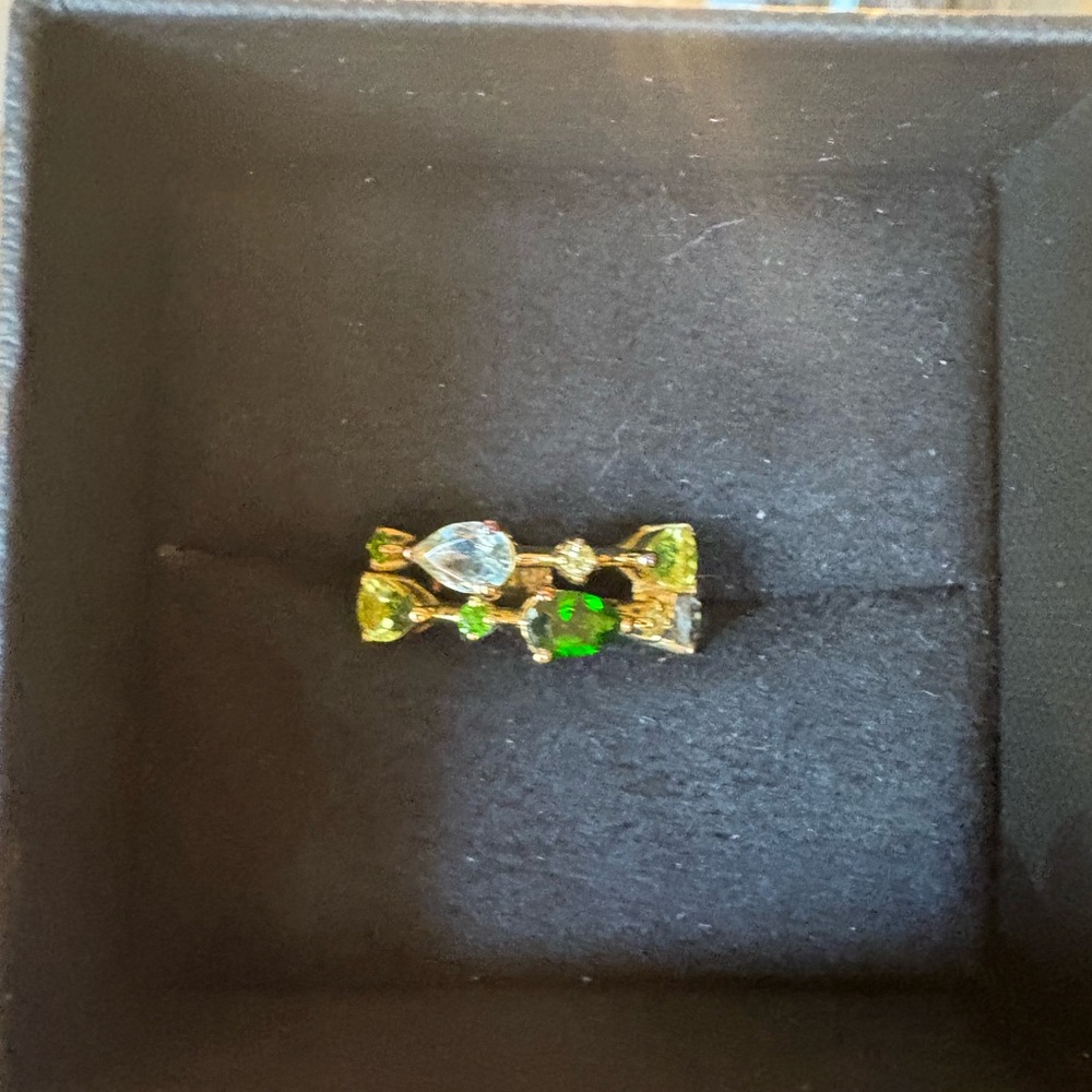 Diamonique Gold Ring with Green and Clear Stones